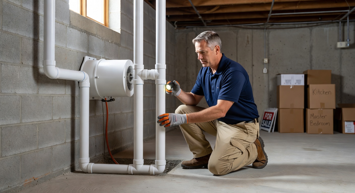 radon fan PVC pipe mitigation system basement