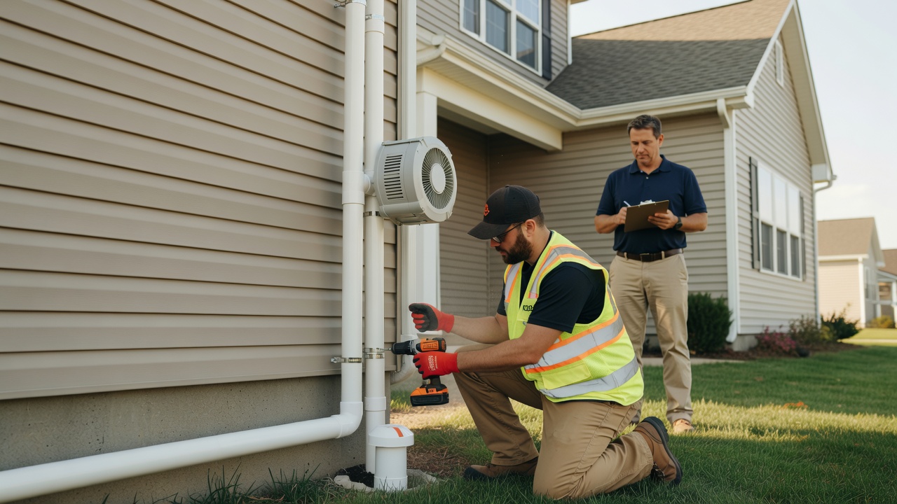 radon mitigation fan PVC pipe exterior installation