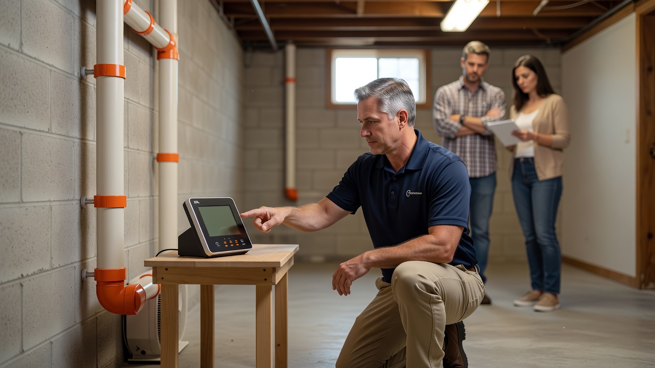 radon testing device basement professional inspector