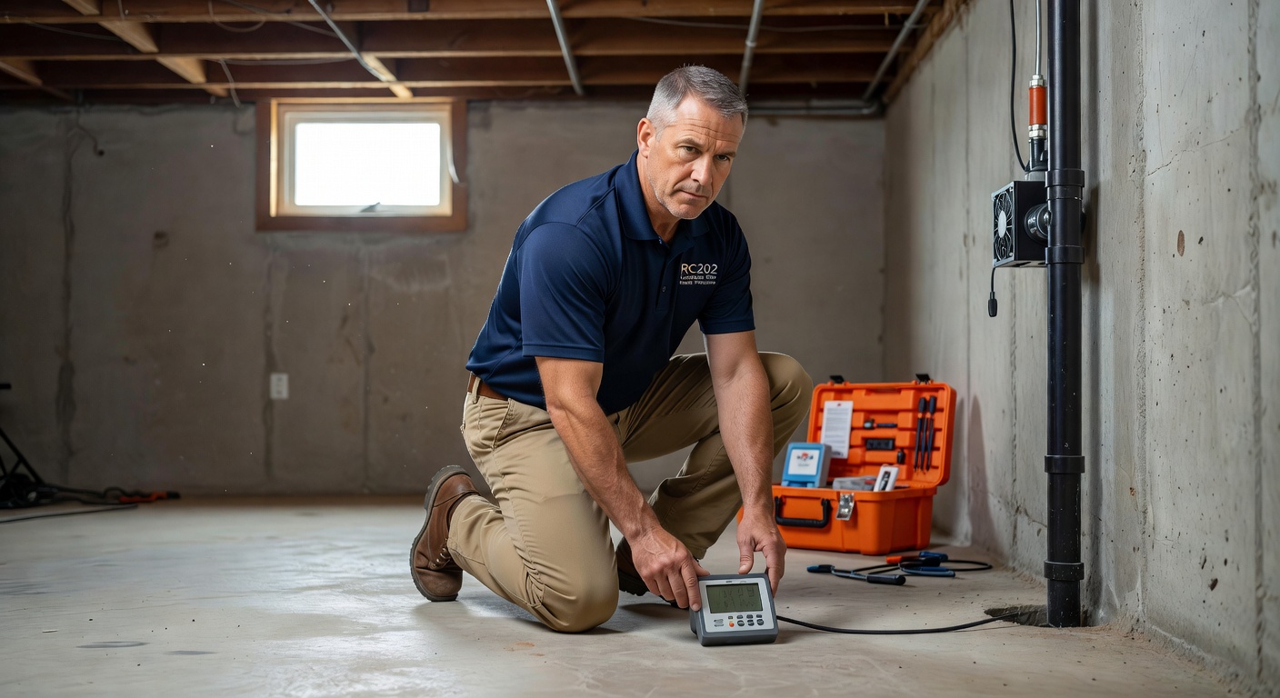radon testing technician basement Ohio home