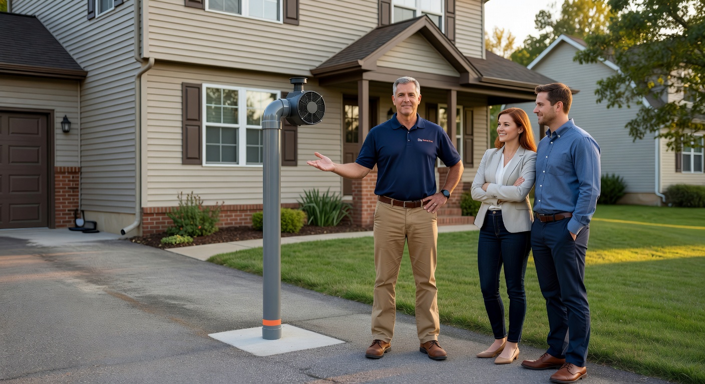 Germantown Ohio home exterior with radon mitigation system
