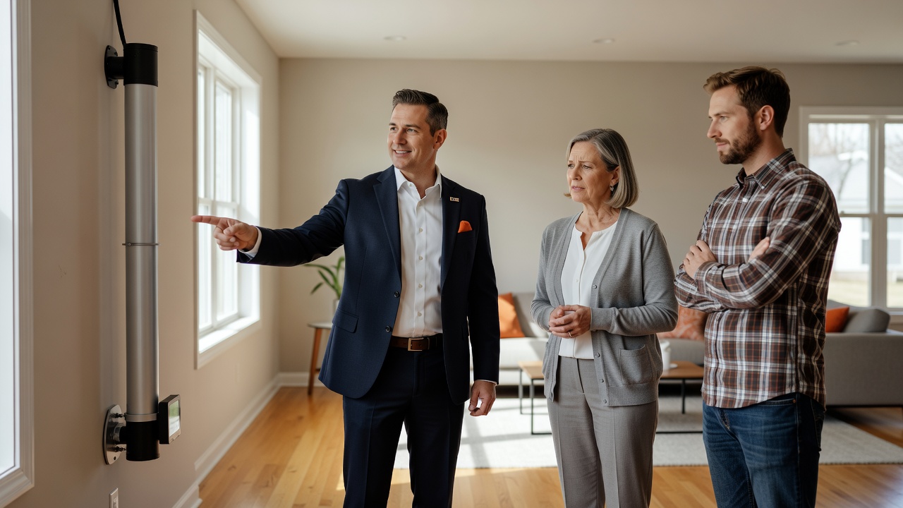 real estate agent showing home client