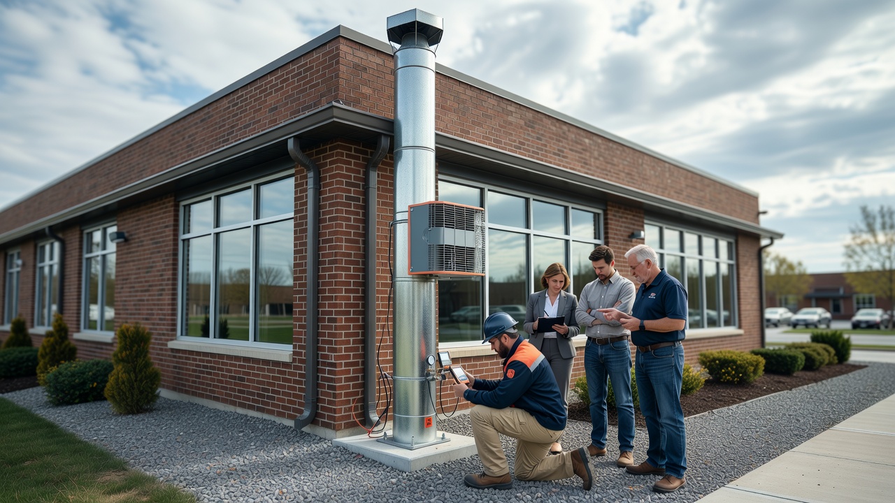 radon mitigation fan vent stack commercial building exterior
