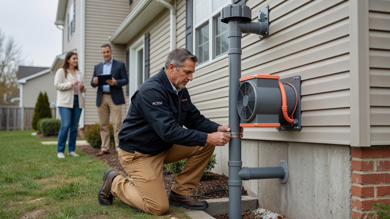 radon mitigation fan PVC pipe exterior home