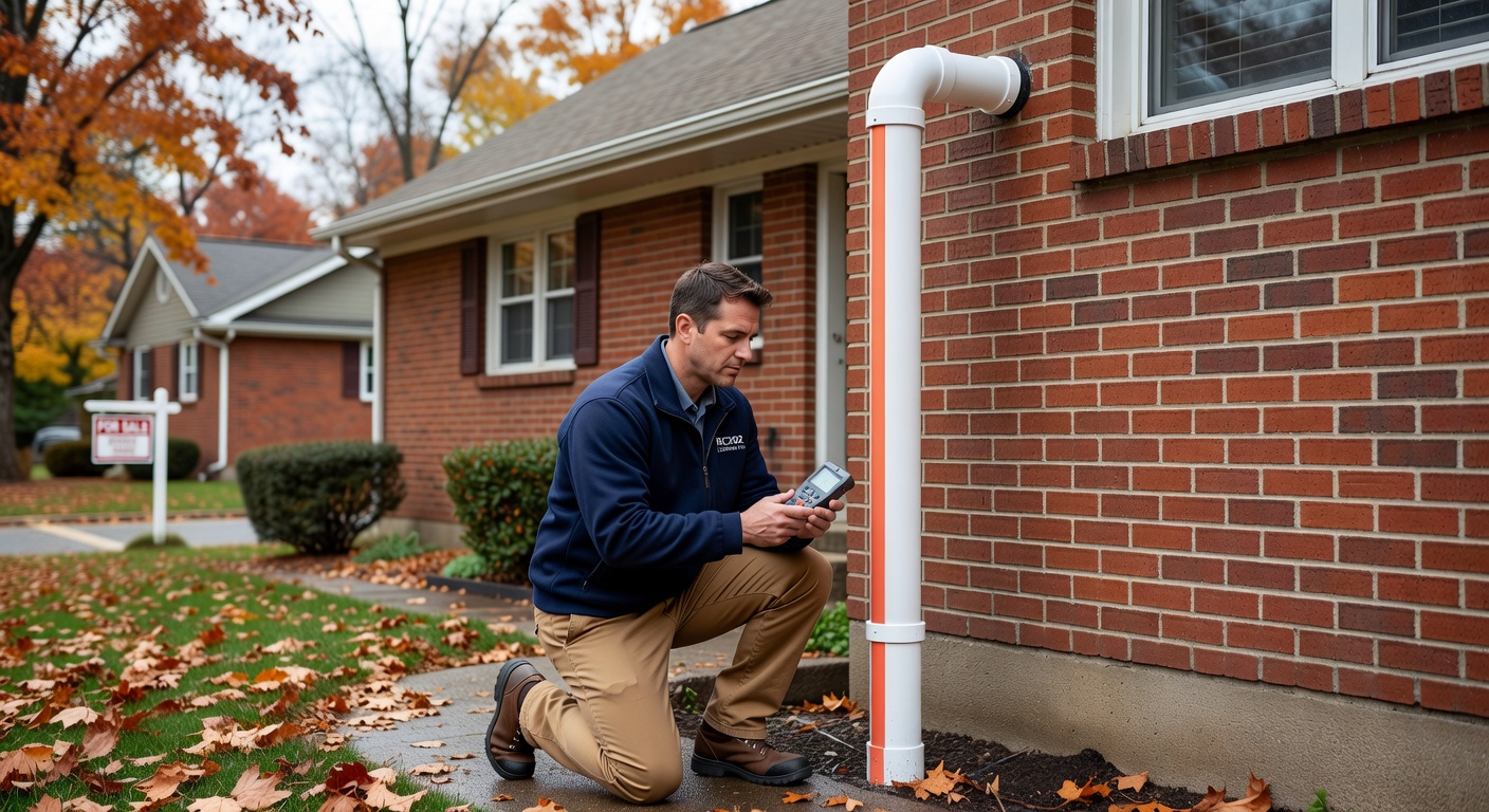Ohio home exterior radon mitigation system pipe