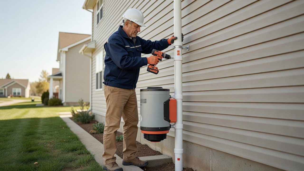 radon fan PVC pipe exterior wall installation residential
