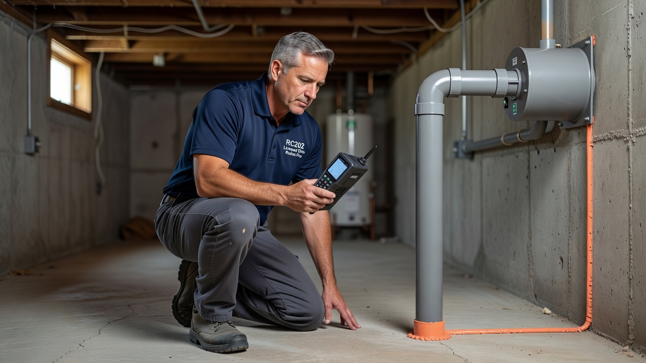 radon professional inspecting home Glendale Ohio