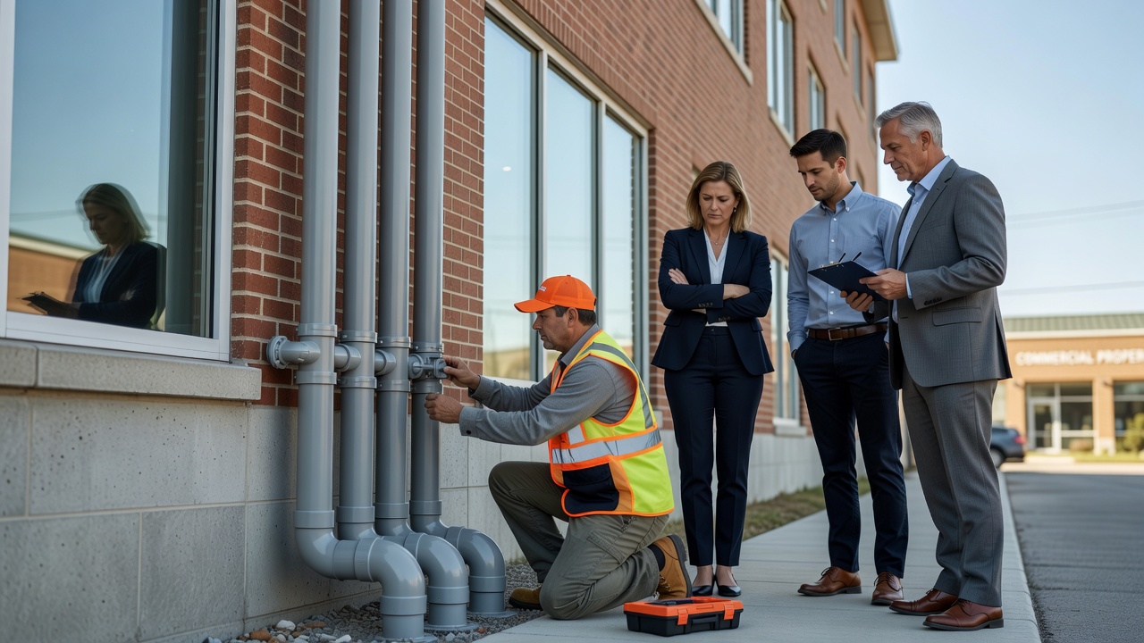 radon mitigation system pipe commercial building exterior