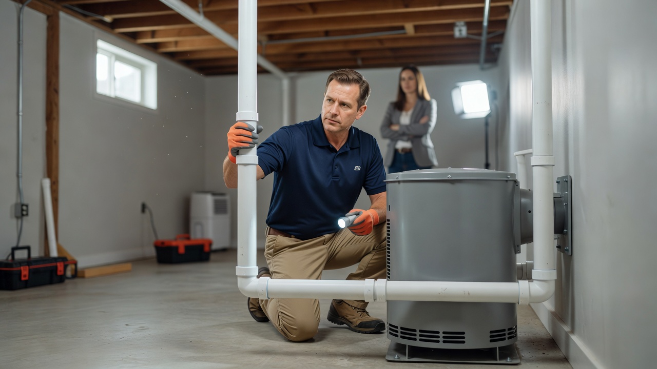 radon mitigation fan PVC pipe basement professional