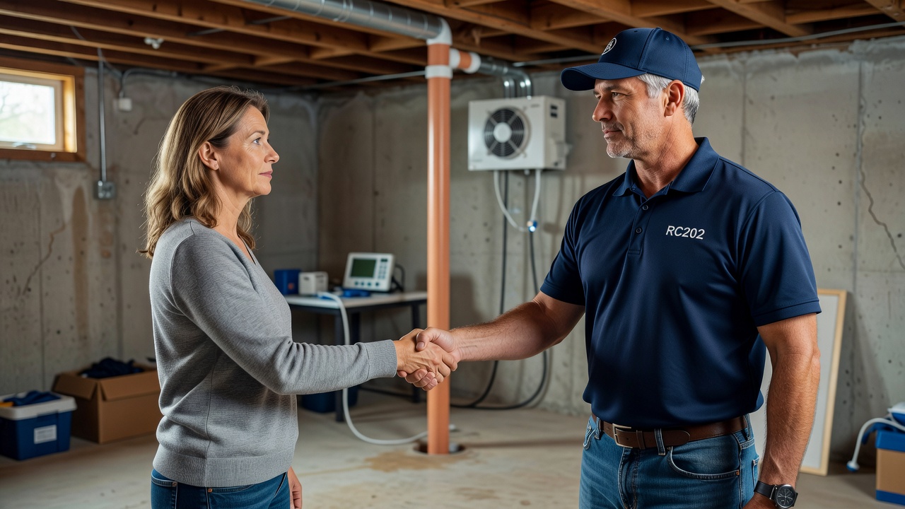 Ohio licensed radon professional shaking hands homeowner
