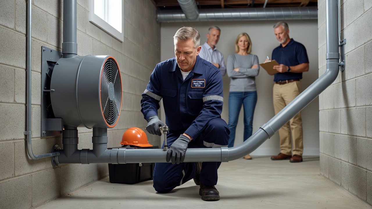radon mitigation technician installing commercial system Ohio