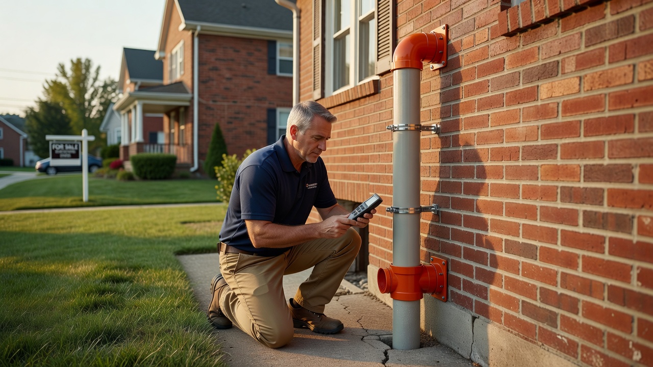 radon mitigation pipe exterior wall basement Ohio house