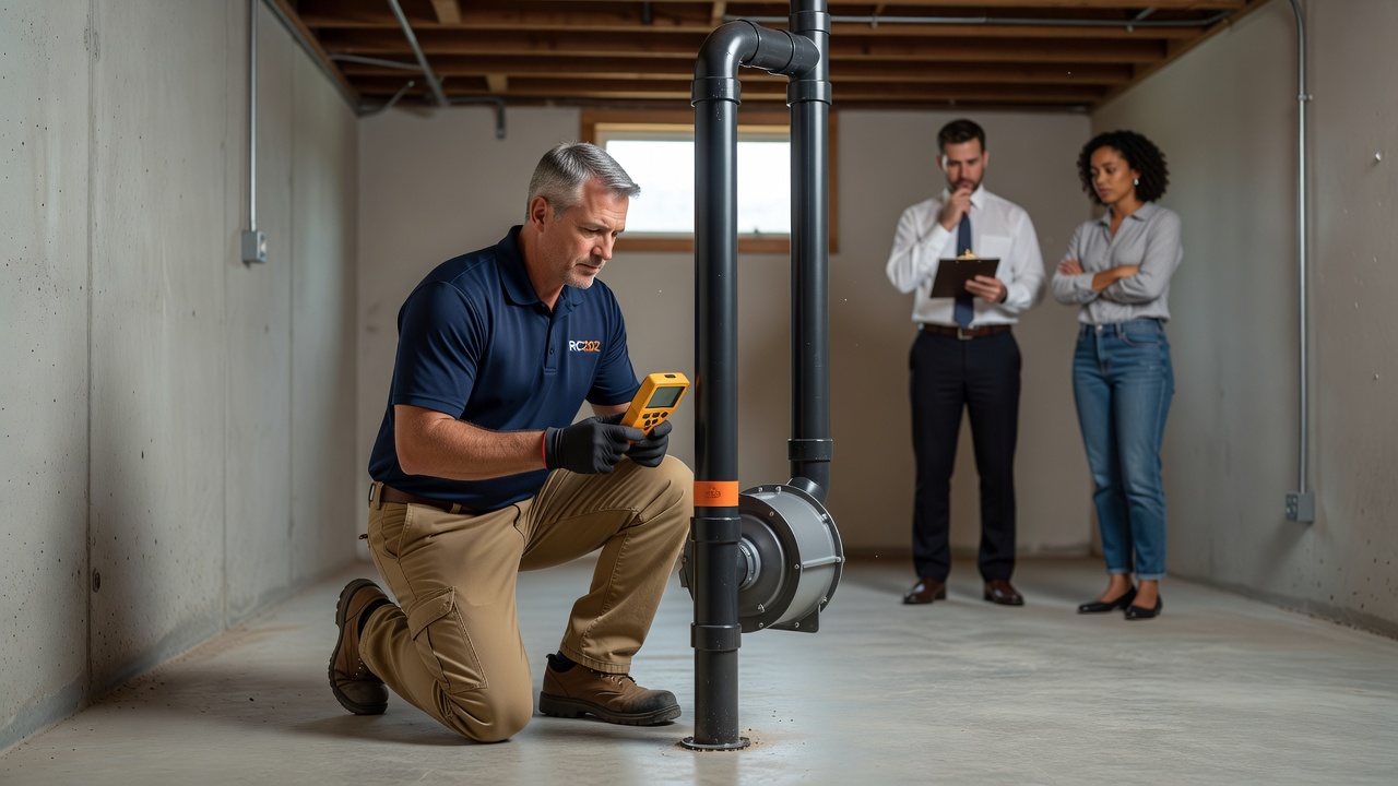 radon mitigation pipe fan basement professional