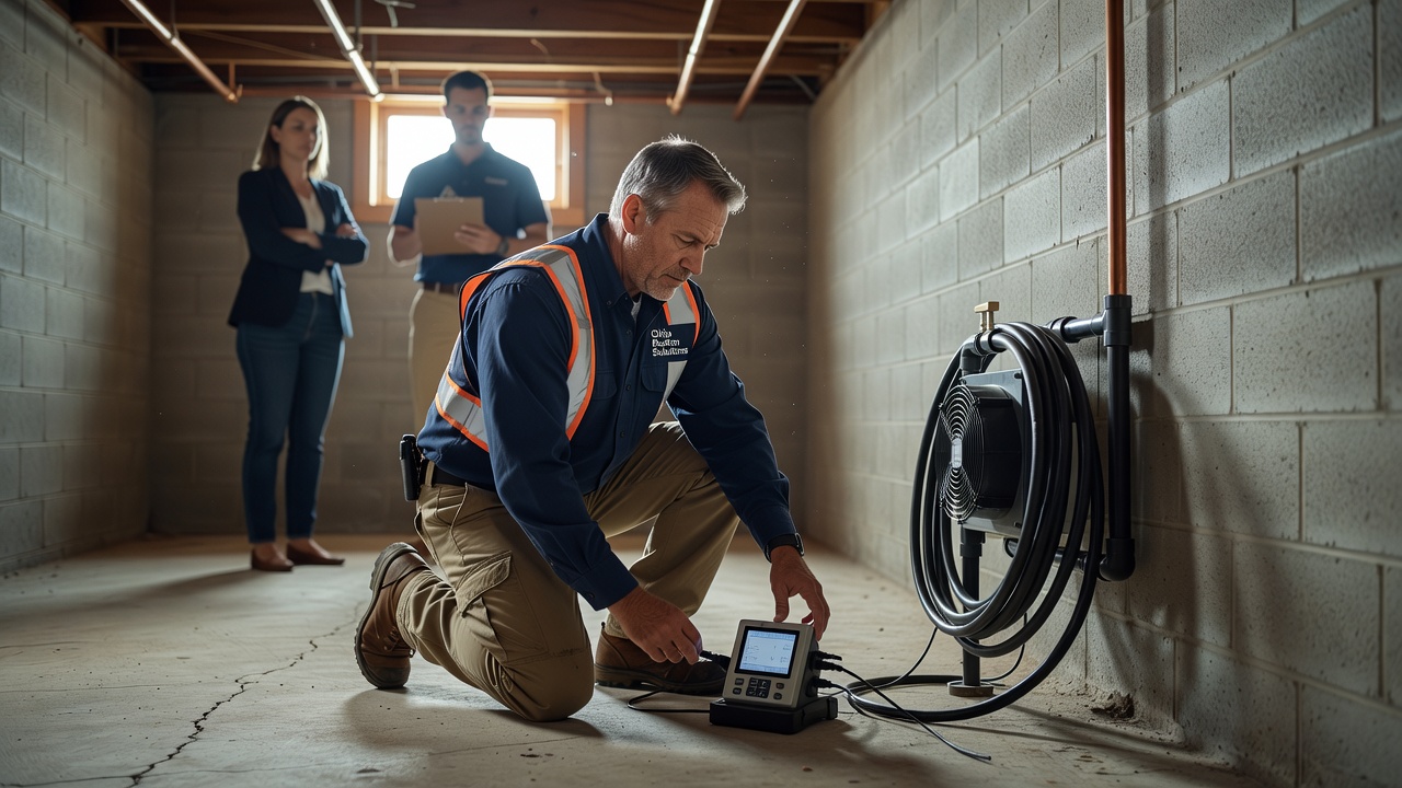 radon technician testing equipment Ohio basement