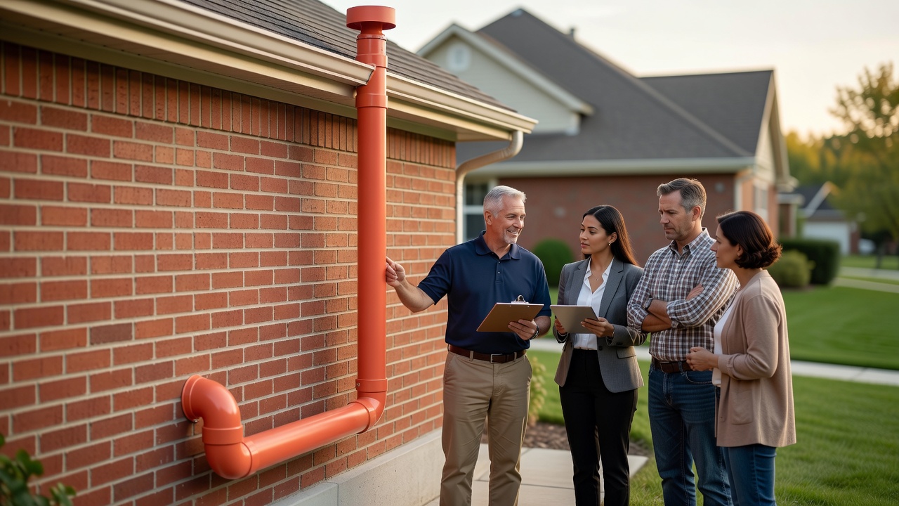 Ohio home exterior radon mitigation system pipe