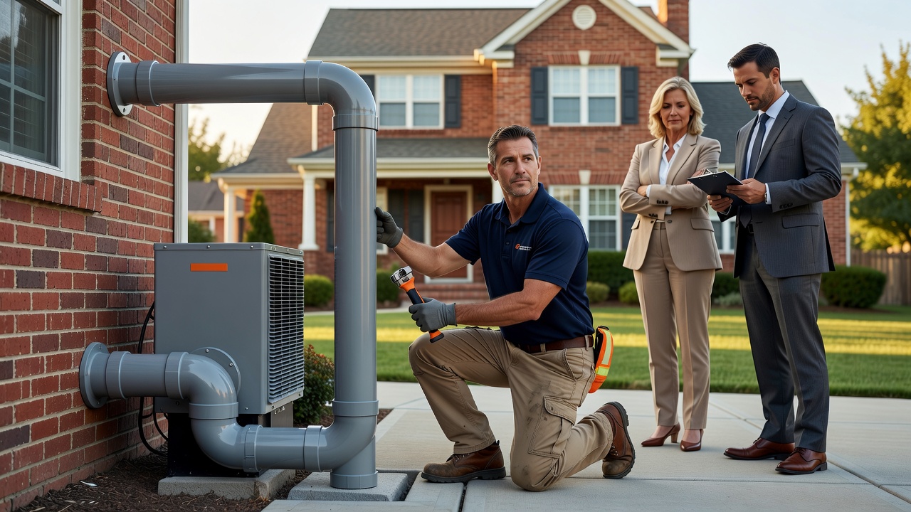 radon fan exterior pipe suburban home