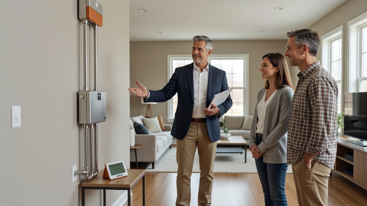 real estate agent showing home client