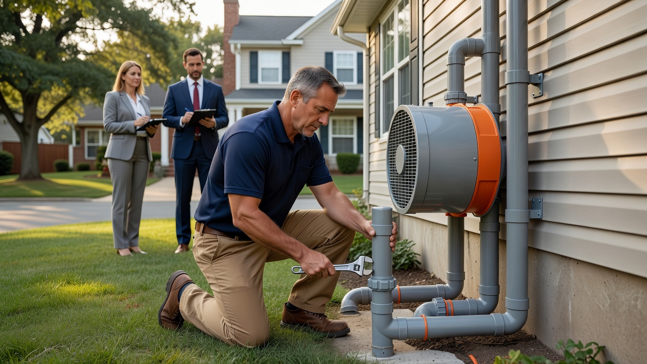 radon fan PVC pipe exterior home installation