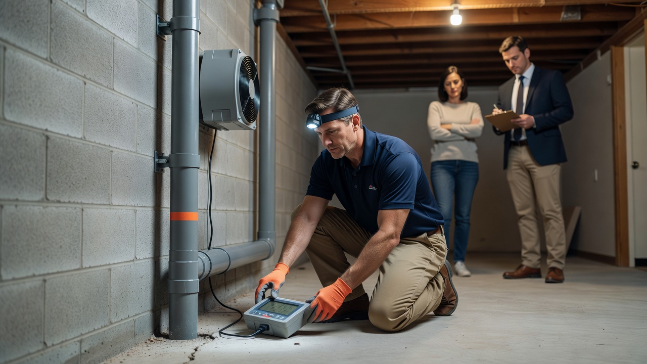 radon technician inspecting home Ohio residential