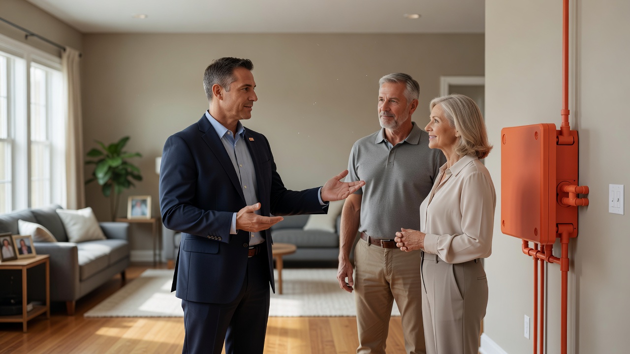 real estate agent showing home client