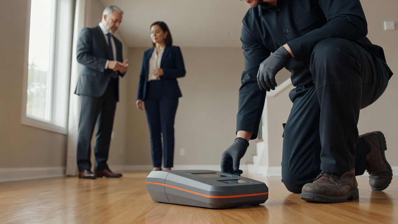 continuous radon monitor device on home floor