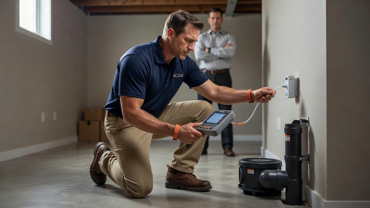 radon technician testing equipment Ohio home
