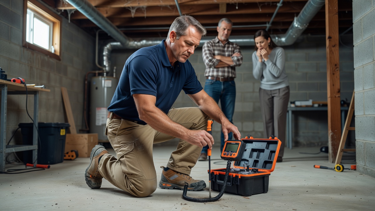 radon technician testing equipment Ohio basement