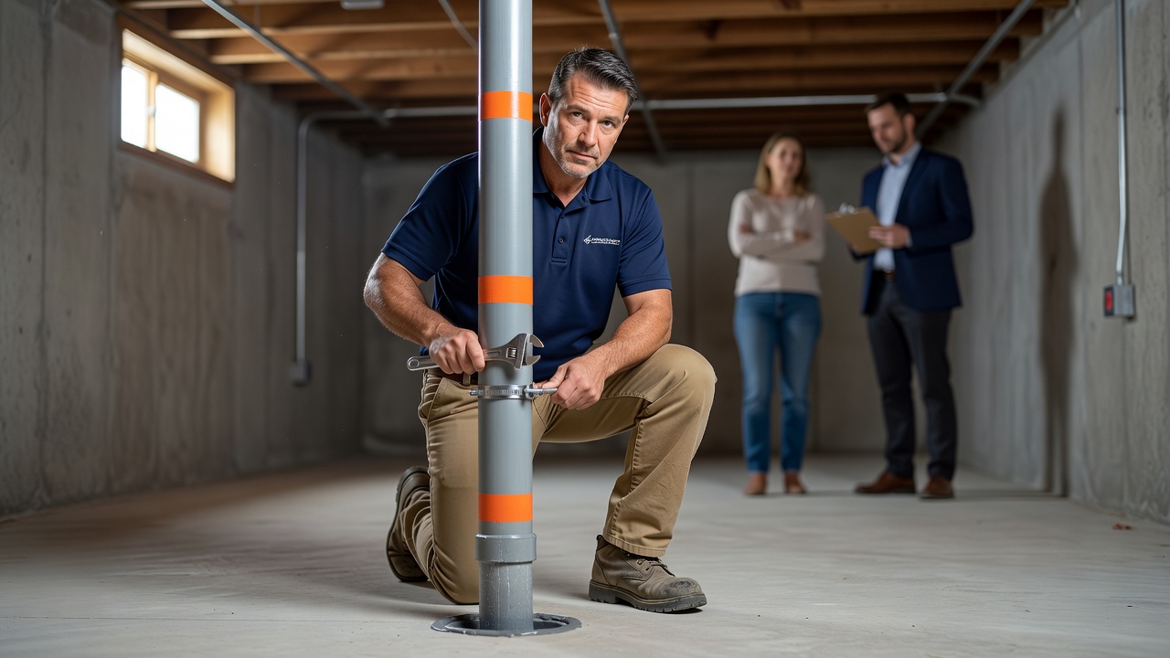 radon mitigation fan pipe installation basement