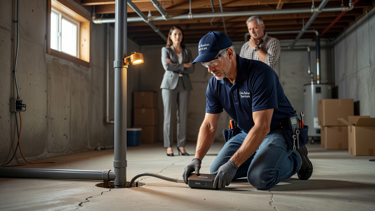 licensed radon technician installing continuous monitor
