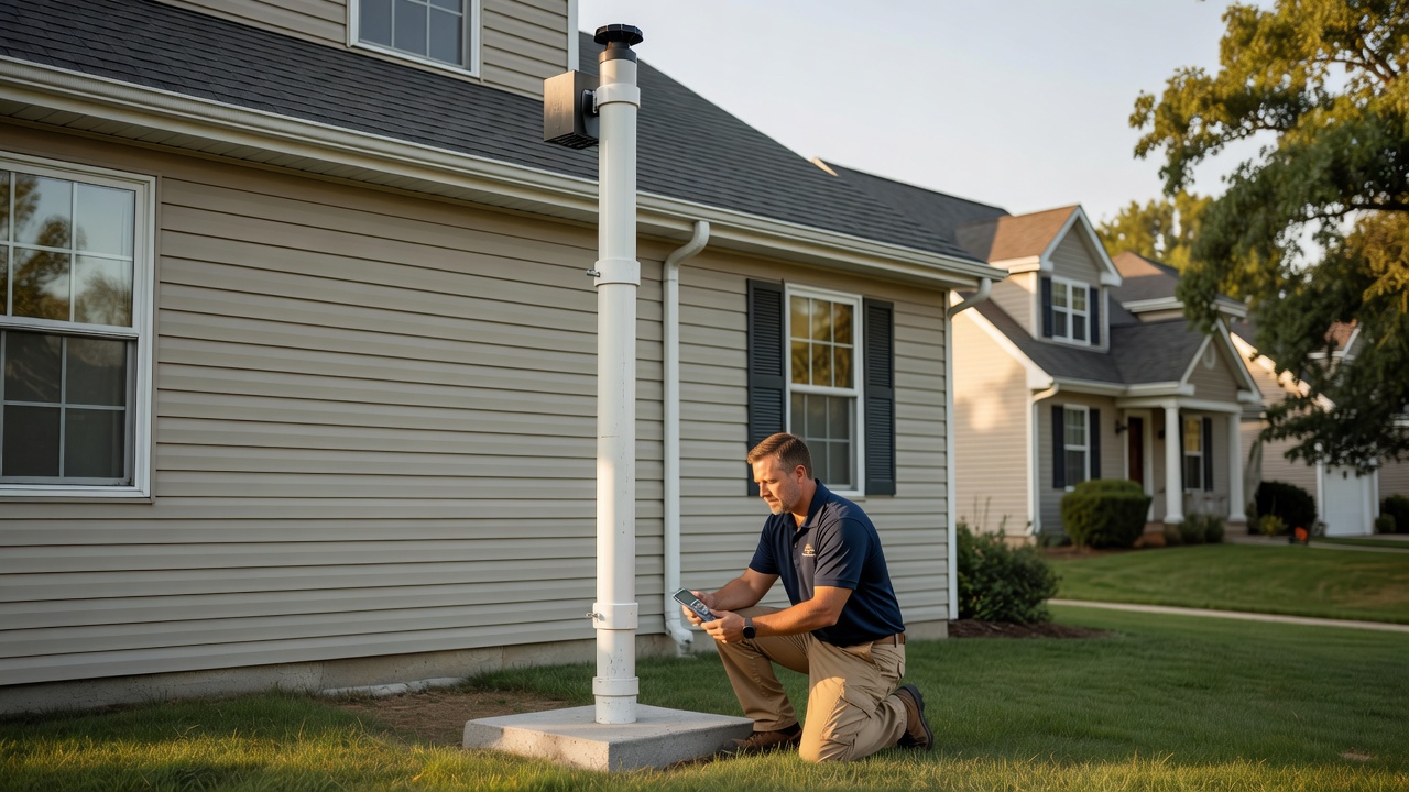 radon fan exhaust pipe exterior residential home
