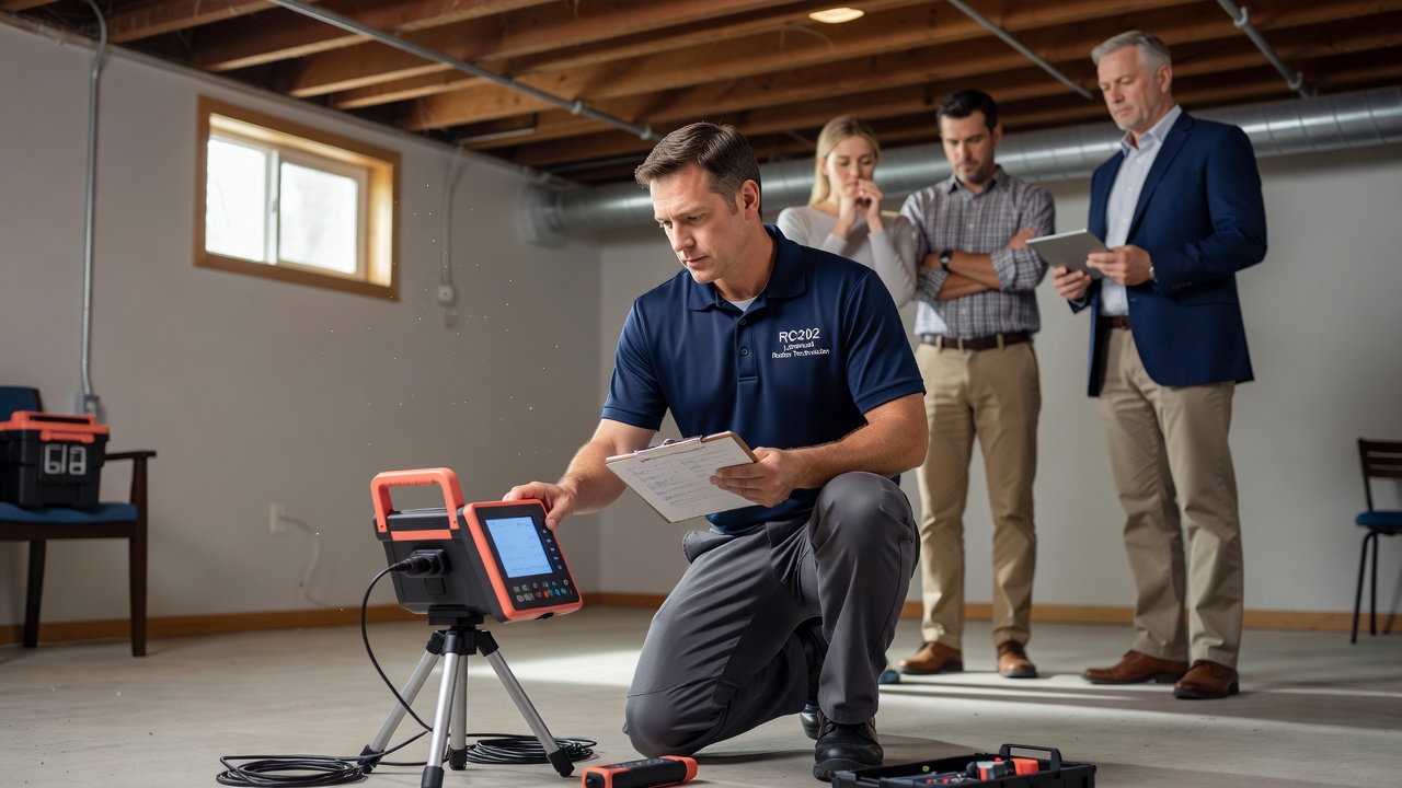 licensed radon technician testing equipment Ohio home