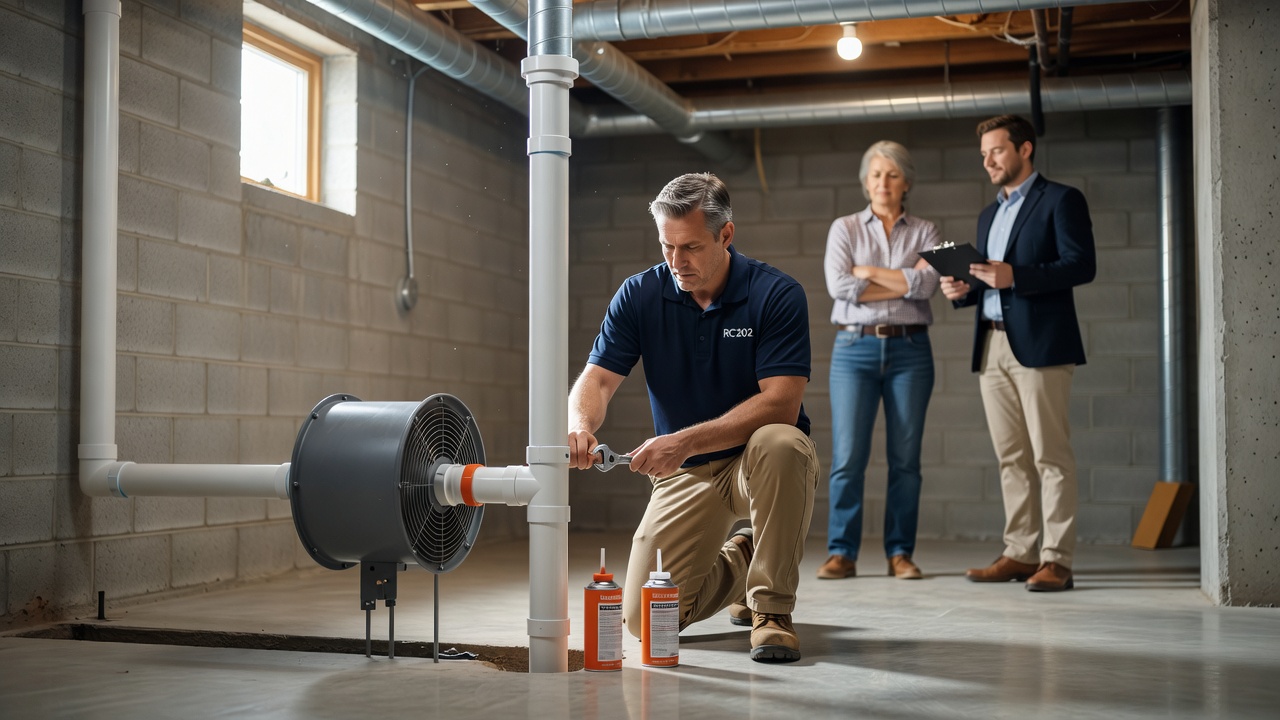 radon mitigation system installation residential basement
