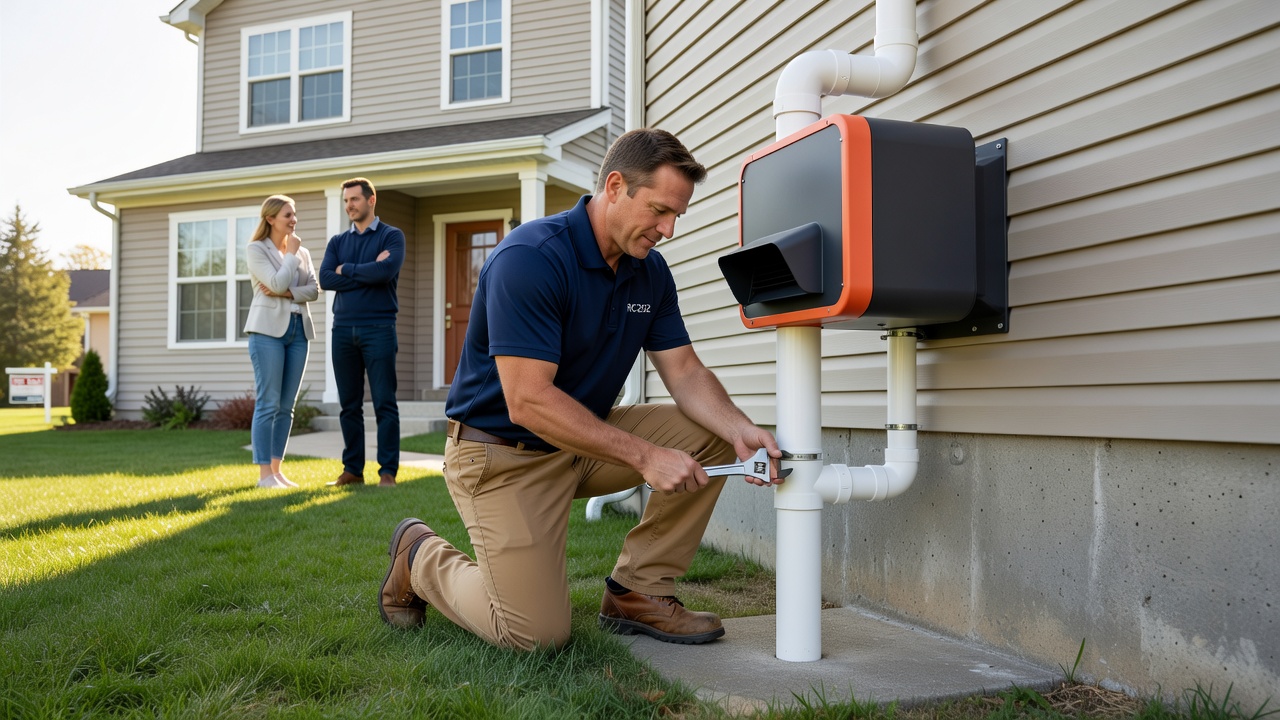 radon mitigation fan PVC pipe exterior installation