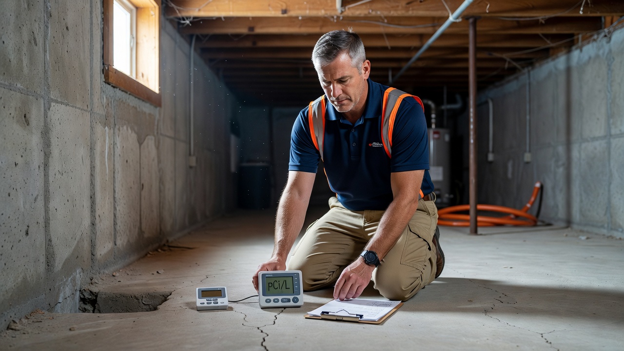 radon technician testing pCi/L meter Ohio basement