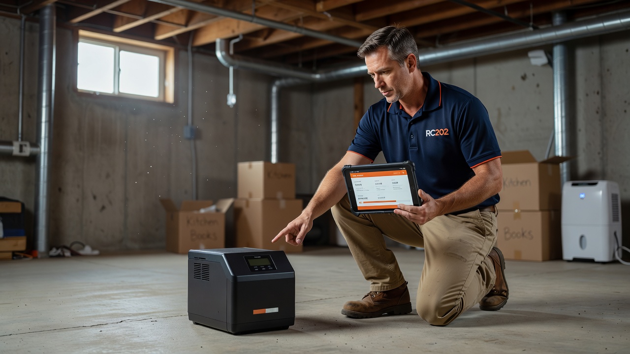 continuous radon monitor device on basement floor