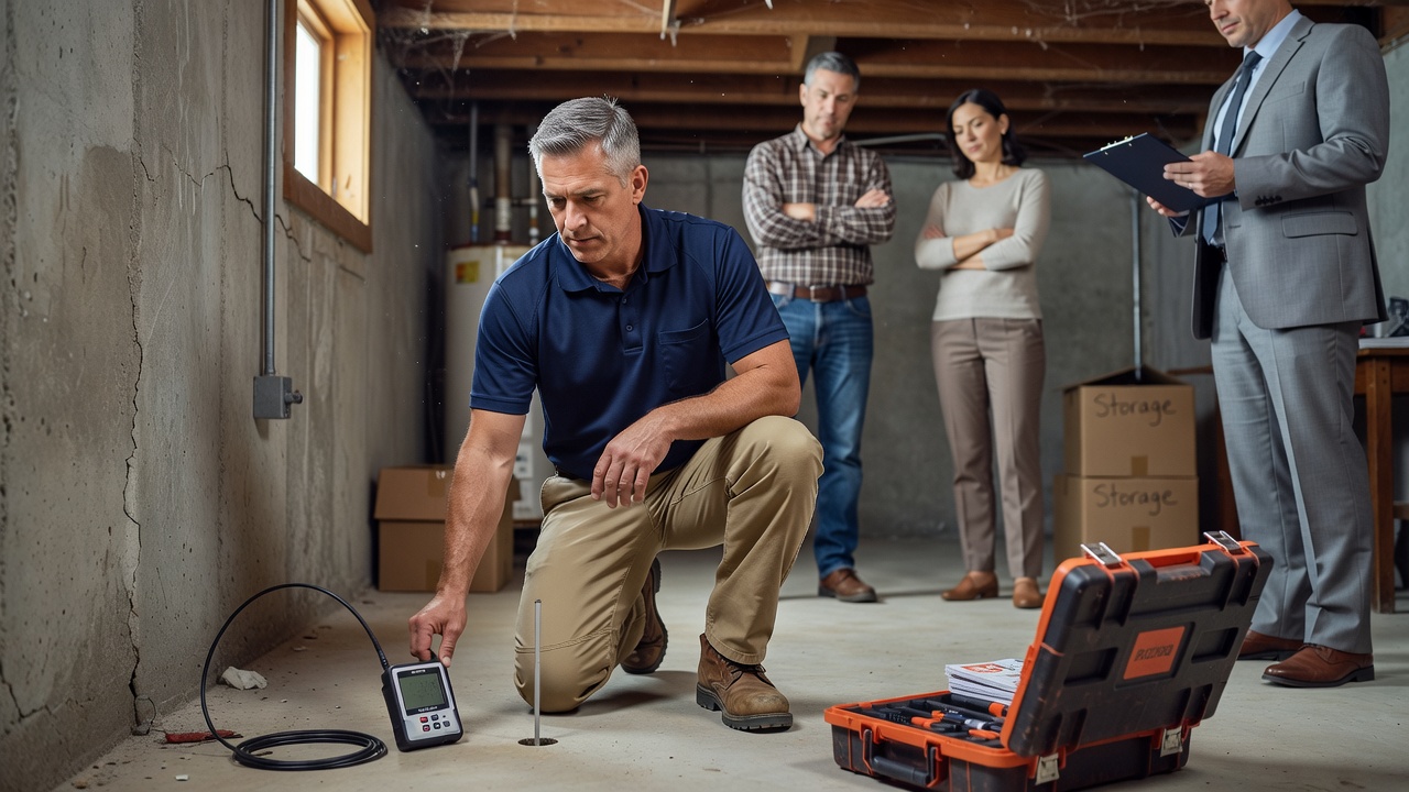 professional radon technician testing equipment home inspection