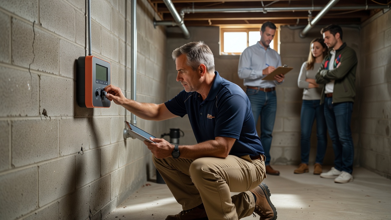 continuous radon monitor device installed basement