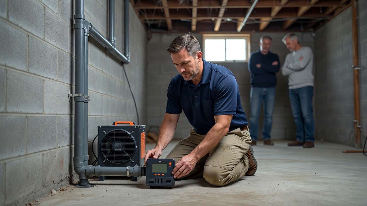 continuous radon monitor equipment basement