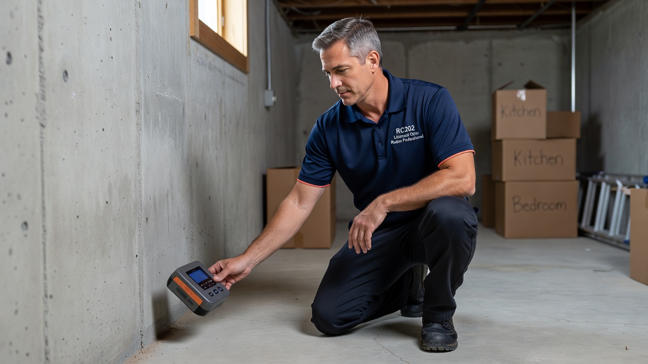 continuous radon monitor device placed in residential basement