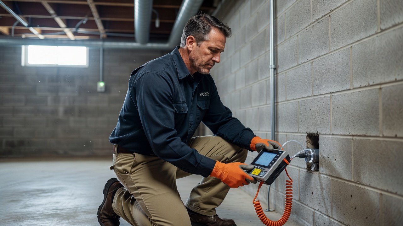 radon technician testing commercial building basement Ohio