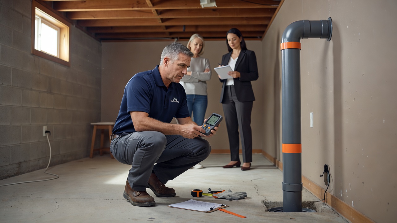 professional radon technician inspecting home New Boston Ohio