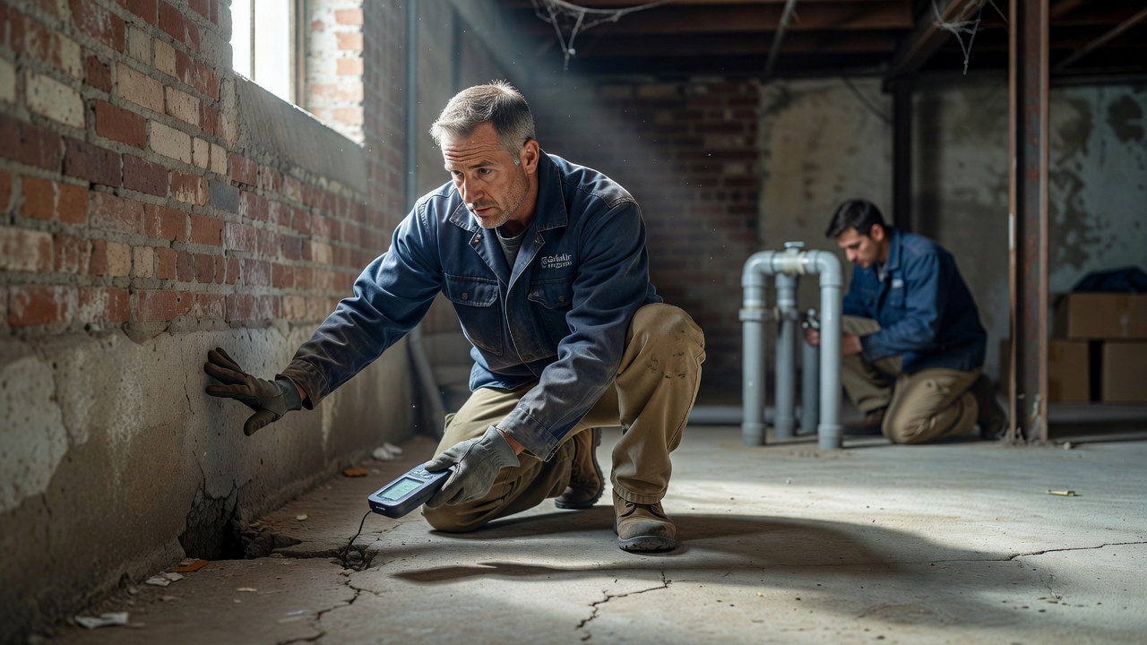radon mitigation contractor inspecting commercial building basement