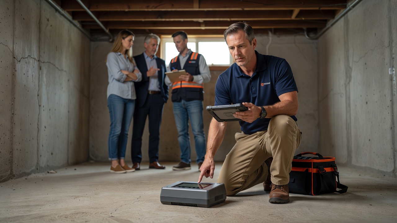 continuous radon monitor device basement floor