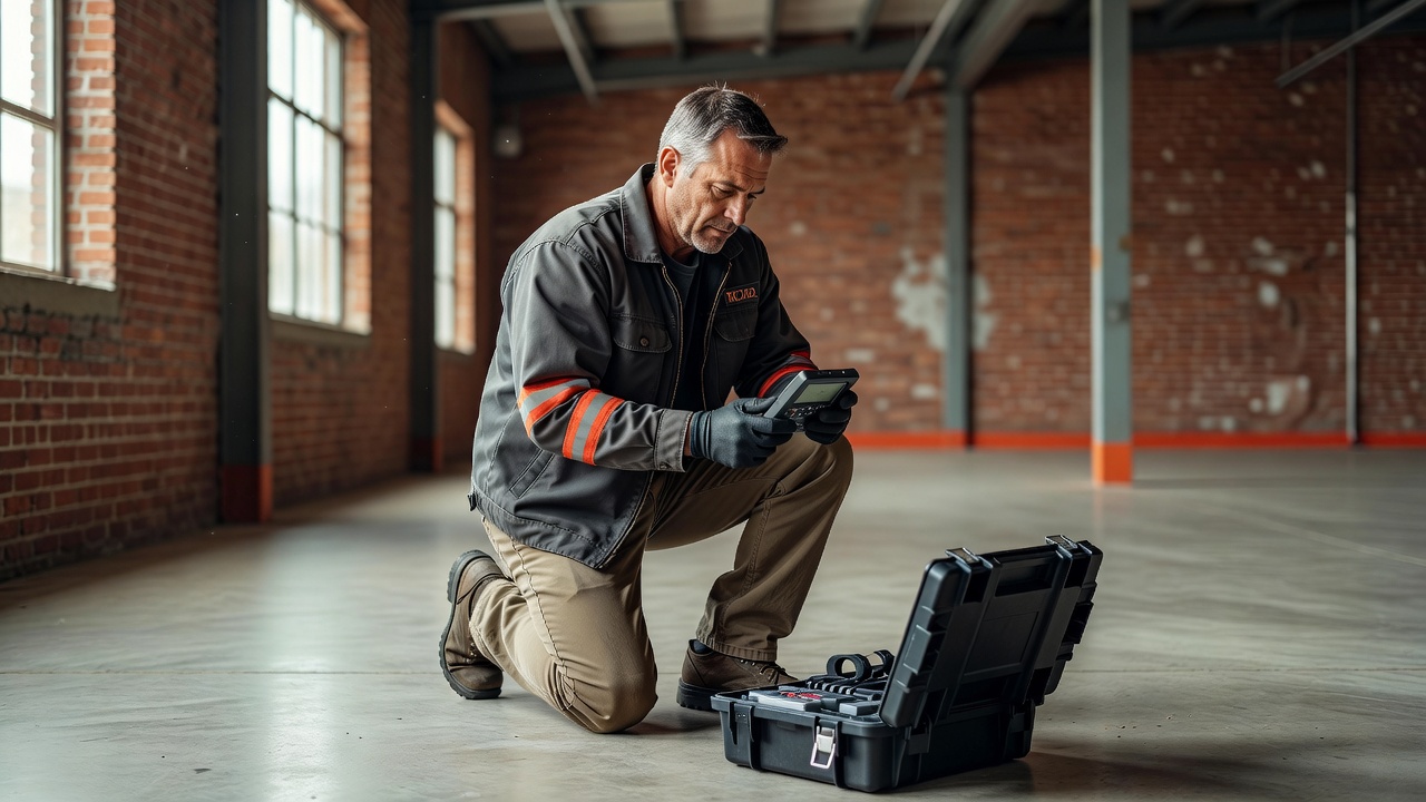 radon mitigation technician inspecting commercial property Ohio