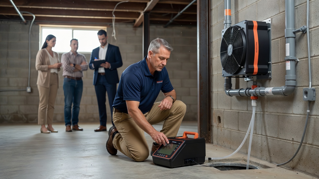 radon testing continuous monitor commercial building inspection