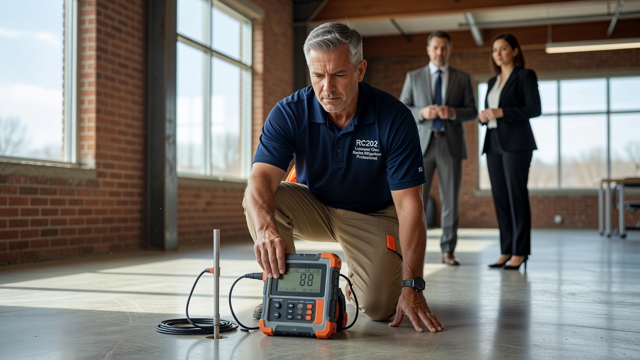 radon technician testing commercial property West Union Ohio