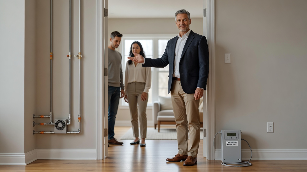 real estate agent showing home client