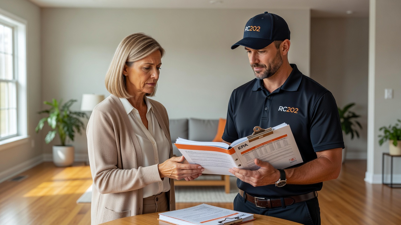 Ohio radon professional handing report to homeowner