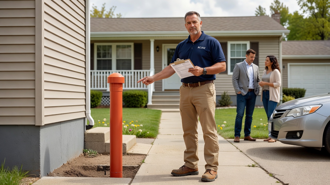 Ohio licensed radon technician with clipboard at residential home